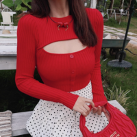 Sexy round neck hollow knit sweater autumn new design bottoming shirt - Thumbnail 5