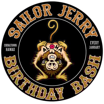 Sailor jerry birthday bash romeo circle design t-shirt // traditional cut (full-color on white or black fabric)