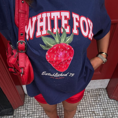 White fox strawberry printed tee