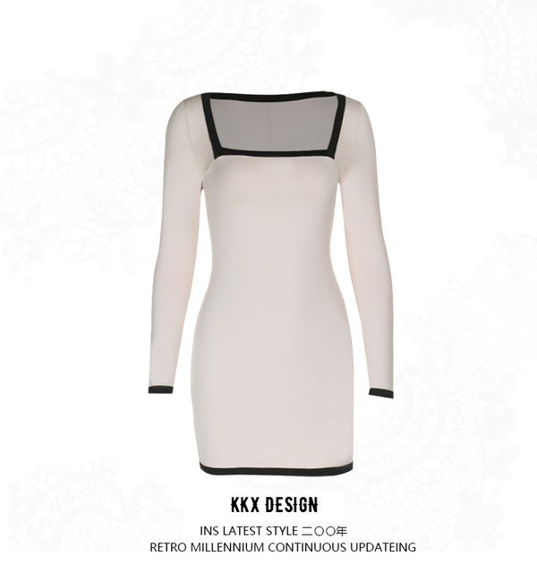 Temperament slim-fit long-sleeved lace hip-hugging mini dress