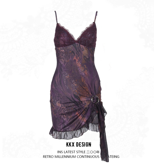 Lace bust hip-hugging ruffled dress