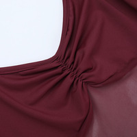 Solid color perspective stitching long sleeve slim sexy high waist dress - Thumbnail 2