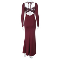 Solid color perspective stitching long sleeve slim sexy high waist dress - Thumbnail 4