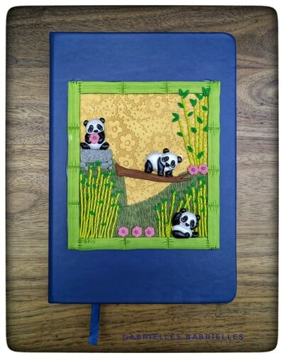 Panda journal polymer clay cover 