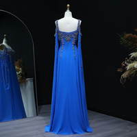 Striking Crystal Yelllow Luxury Arabic Evening Gown with Flowing Cape  - Thumbnail 4