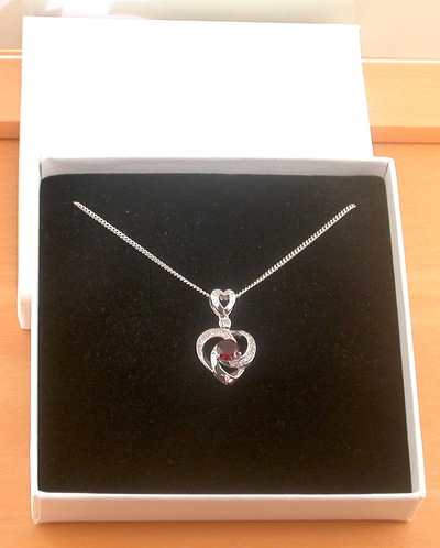 BOXED GIFT/Sterling Silver Heart & Cz Pendant & Chain/Garnet Necklace/Garnet Jewellery/Garnet Jewelry/UK