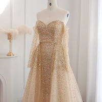 Luxury Dubai Gold Mermaid Evening Dress with Detachable Overskirt Off Shoulder - Thumbnail 6