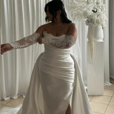 Plus size wedding dress, satin bridal dress bridal gown