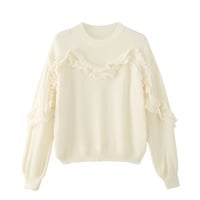 Sweet style ruffled patchwork warm long-sleeved bottoming sweater - Thumbnail 3