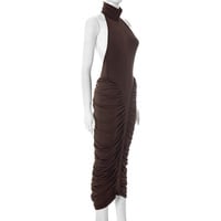 Halter neck high collar gathered hip dress - Thumbnail 4