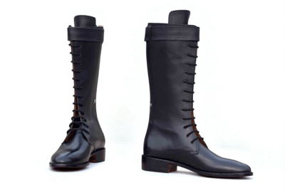 Crafted Leather Classic Black Leather Long Ankle High Cowboy Boot