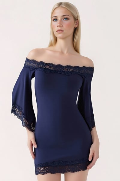 Lace one-shoulder dress with slim waist