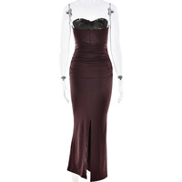 Sexy hip-hugging maxi dress elegant tube-top solid color pleated dress - Thumbnail 2