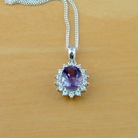 BOXED GIFT/Sterling Silver Amethyst Pendant & Chain/Silver Amethyst Necklace UK/Amethyst Jewellery/Amethyst Jewelry/February Birthstone/UK - Thumbnail 1