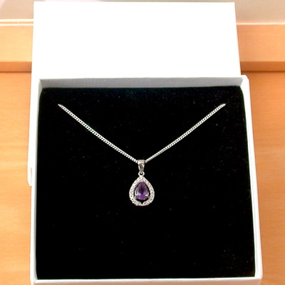 Boxed gift/sterling silver amethyst pendant & chain/amethyst necklace/amethyst jewellery/amethyst jewelry/uk