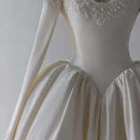 Fairy satin long-sleeved wedding dress, sweetheart pearl bridal gown, fashionable ballgown wedding dress. - Thumbnail 6