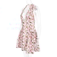 Printed halter neck backless waist mini skirt hot girl pure desire hollow mini skirt - Thumbnail 6