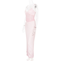 Sexy mesh hollow suspender dress slim fit backpack hip slit high-end dress long skirt - Thumbnail 3