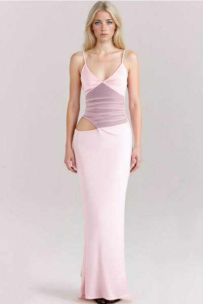 Sexy mesh hollow suspender dress slim fit backpack hip slit high-end dress long skirt
