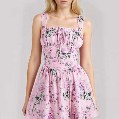 Printed suspender skirt dress women's tutu skirt slim backless hot girl floral skirt