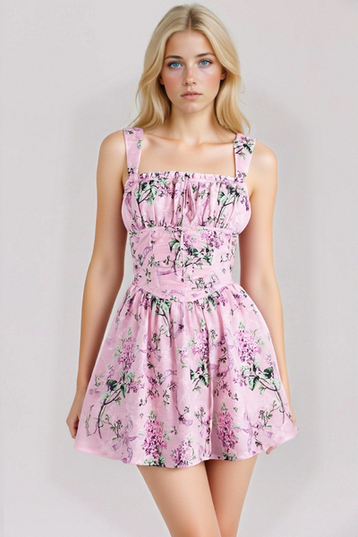 Printed suspender skirt dress women's tutu skirt slim backless hot girl floral skirt