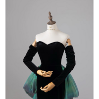 Black velvet evening gown, sweetheart backless dress, long sleeve luxury gown  - Thumbnail 6