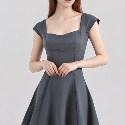 Gray french waist mini puffy skirt with back tie waist tube top dress