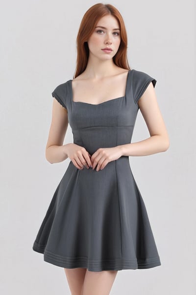 Gray French waist mini puffy skirt with back tie waist tube top dress