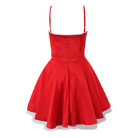 Sexy red satin three-layer three-dimensional steel ring lace splicing puffy dress - Thumbnail 2
