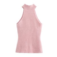 Halter neck knitted vest with faux pearls and faux fur effect - Thumbnail 2