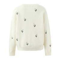 Retro V-neck single-breasted knitted embroidered cardigan sweater - Thumbnail 2