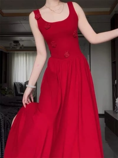 Maxi red dress gown dress party celebration clothing guest party long dress clothes long party evening vacation dress