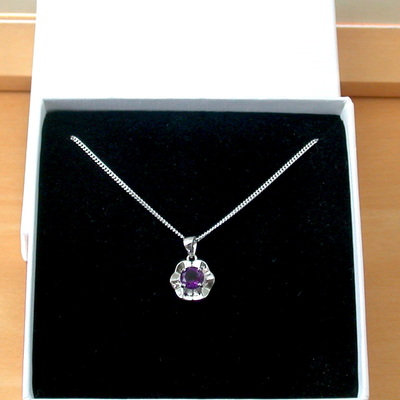 Boxed gift/sterling silver amethyst gemstone flower pendant & chain/amethyst necklace/amethyst jewellery/amethystjewelry/uk