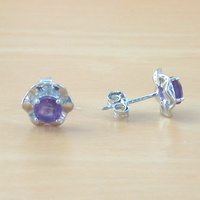 BOXED GIFT/Sterling Silver Amethyst Gemstone Flower Stud Earrings/Amethyst Studs/Amethyst Earrings/Amethyst Jewellery/Amethyst Jewelry/UK - Thumbnail 3