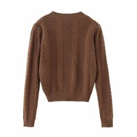 Retro Gentle Lazy Cable Round Neck Pullover Sweater - Thumbnail 1