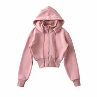 Detachable drawstring hooded warm fleece zipper long-sleeved sweatshirt - Thumbnail 4