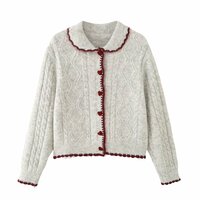 Retro girl sweet girl casual contrast color patchwork heart button cardigan sweater - Thumbnail 2