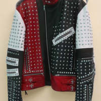 Crafted Leather Classic Handmade Men's Fashion Biker Studded Leather Jacket - Thumbnail 1