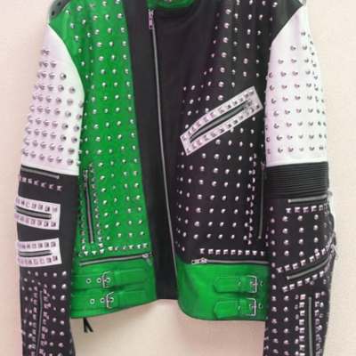Crafted leather classic men's fashion biker studded leather jacket