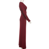 Fashionable and sexy tight pleated V-neck high waist long-sleeved dress - Thumbnail 5