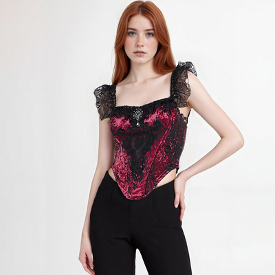 Waisted stitching camisole dark versatile lace top
