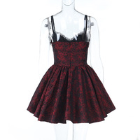Red Rose Jacquard Suspender Skirt Black and Red Jacquard Gothic Style Long Skirt - Thumbnail 1