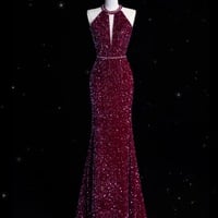 Elegant Purple Sequin Evening Gown,Sparkly Mermaid Prom Dress, Luxury Formal Party Dress - Thumbnail 6
