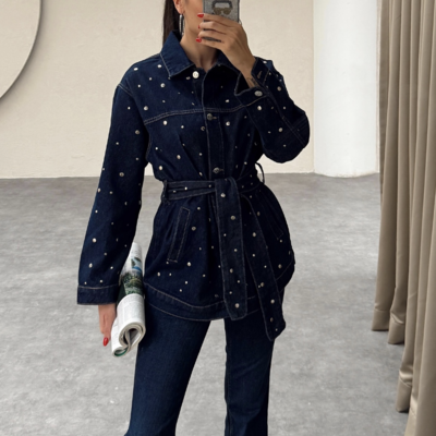 Navy blue studded denim jacket