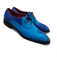 Crafted Leather Classic Men Blue Leather Oxford Lace up Dress Shoes - Thumbnail 2