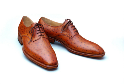 Crafted Leather Classic Brown Ostrich Leather Lace up Dress Shoes