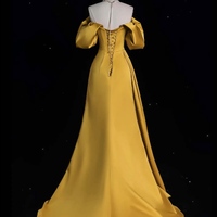 Satin Elegant Dress, Bridesmaid Dress, Long Evening Dress, Yellow Prom Dress, Silk dress, Red Satin Long Dress, Prom Fashion Dress - Thumbnail 2