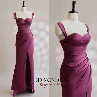 Purple dress satin dresses slip coctail  dress plum bridesmaid dress backless wedding guest dress prom gown 