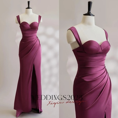 Purple Dress Satin dresses Slip Coctail  Dress Plum Bridesmaid Dress Backless Wedding Guest Dress Prom Gown 