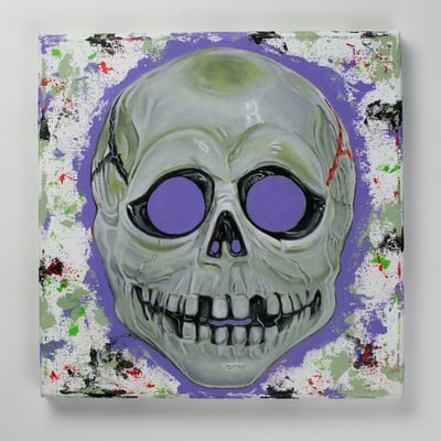 Green skull - painting of vintage halloween mask